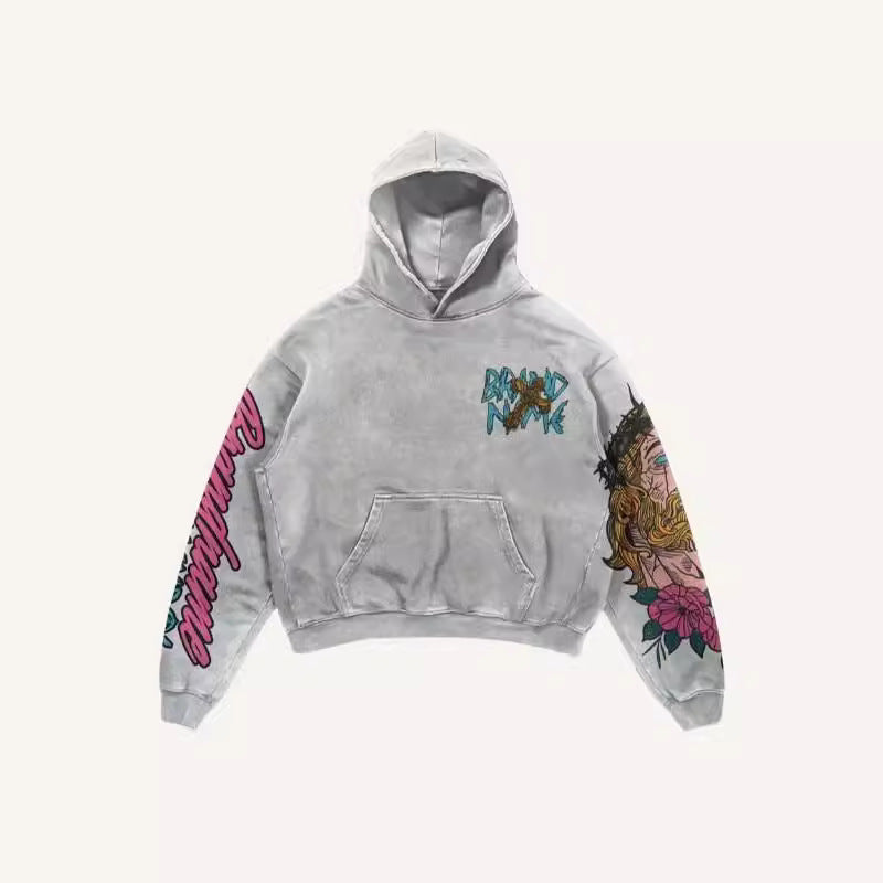 Sweat à capuche imprimé croix Y2K