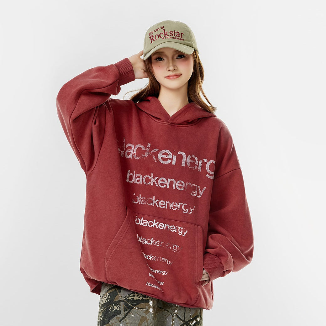 Washed Letter Print Hoodie