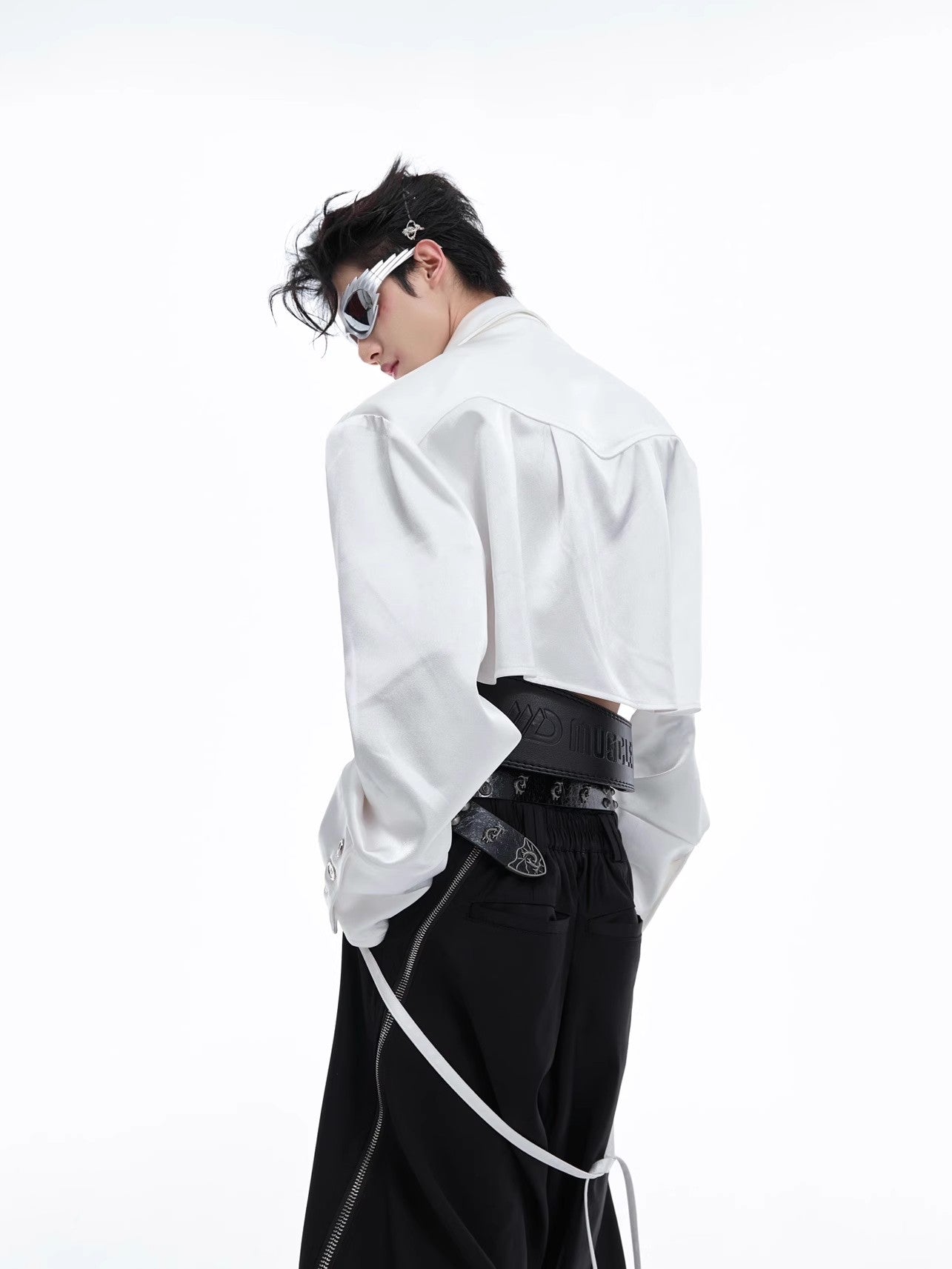 Shoulder Pad Cropped Long Sleeve Shirt