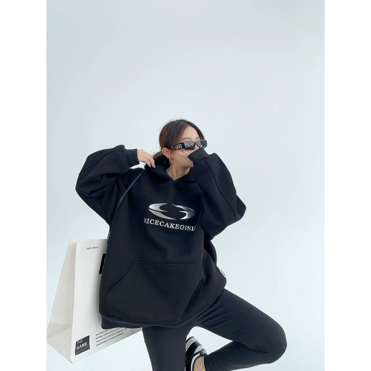 Silver Logo Print Oversized Hoodie