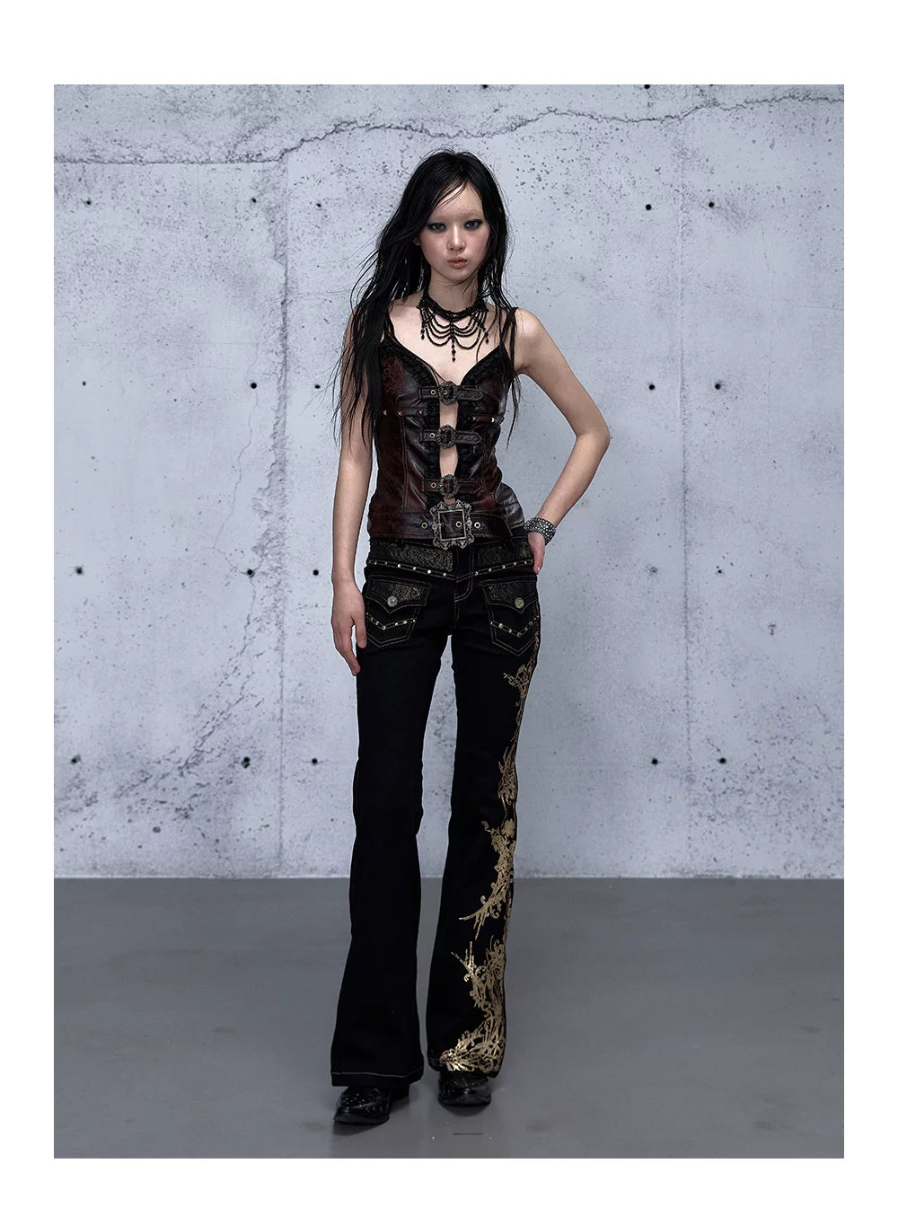 Embroidery Low Rise Straight Denim Jeans