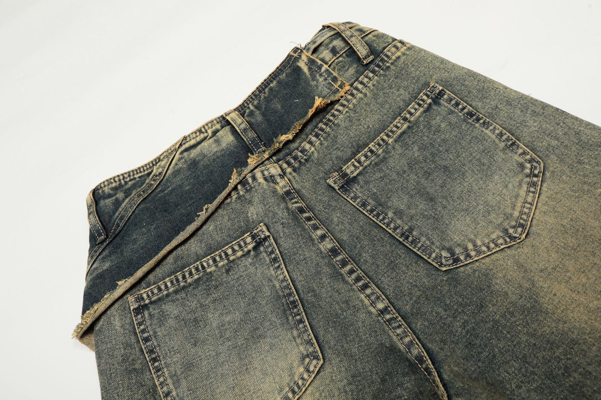 Washed Layered Fade Wide Leg Denim Jeans