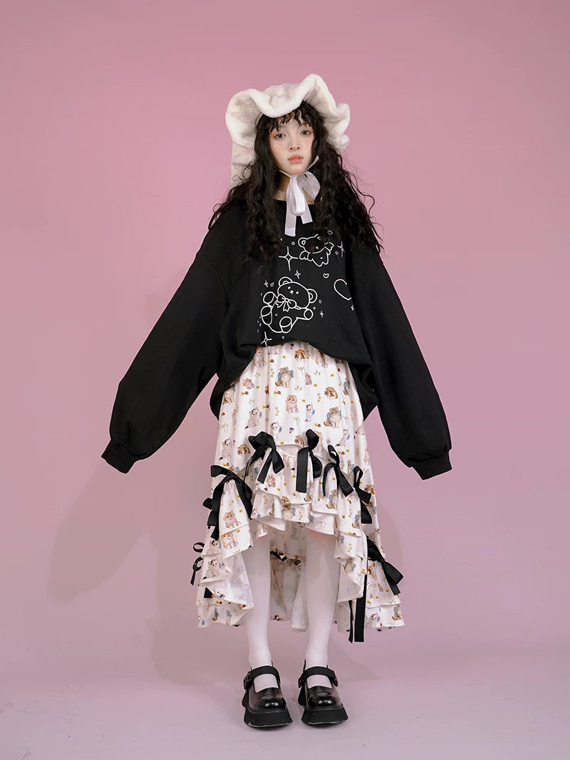 Irregular Bow Elastic Waist Long Skirt