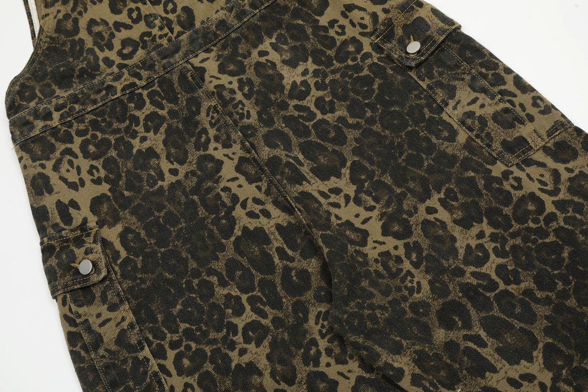 Leopard Pattern Wide Leg Overalls