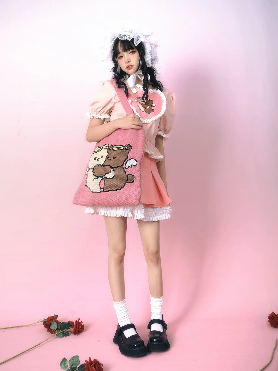 Angel Bear Jacquard Knit Tote Bag