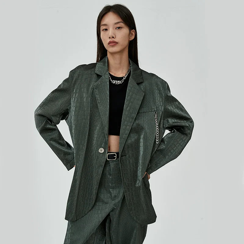 Oversize Crocodile PU Leather Jacket