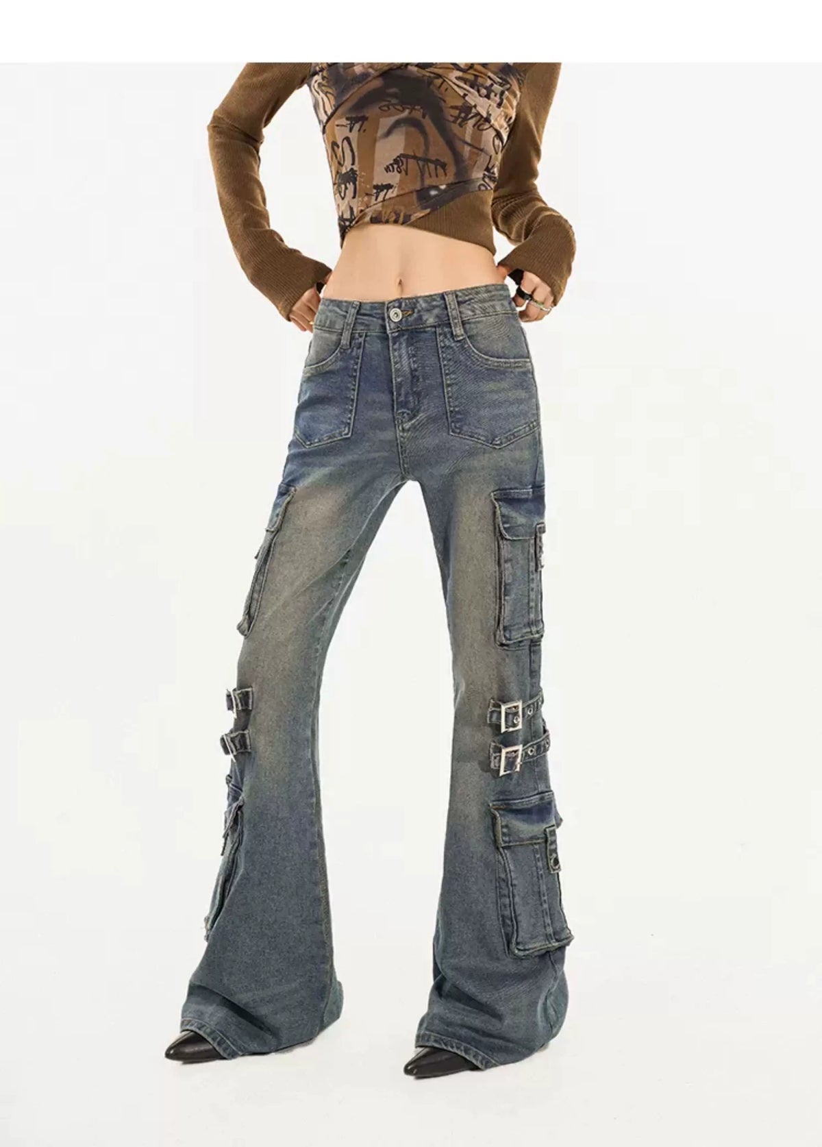 Utility Heavy Craft Slimming Flare Cargo Denim Jeans