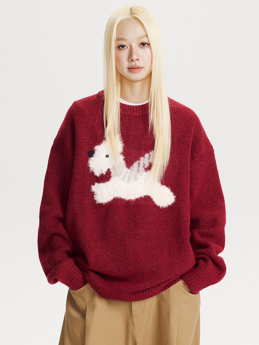 Christmas Vintage Plush Puppy Crew Neck Sweater