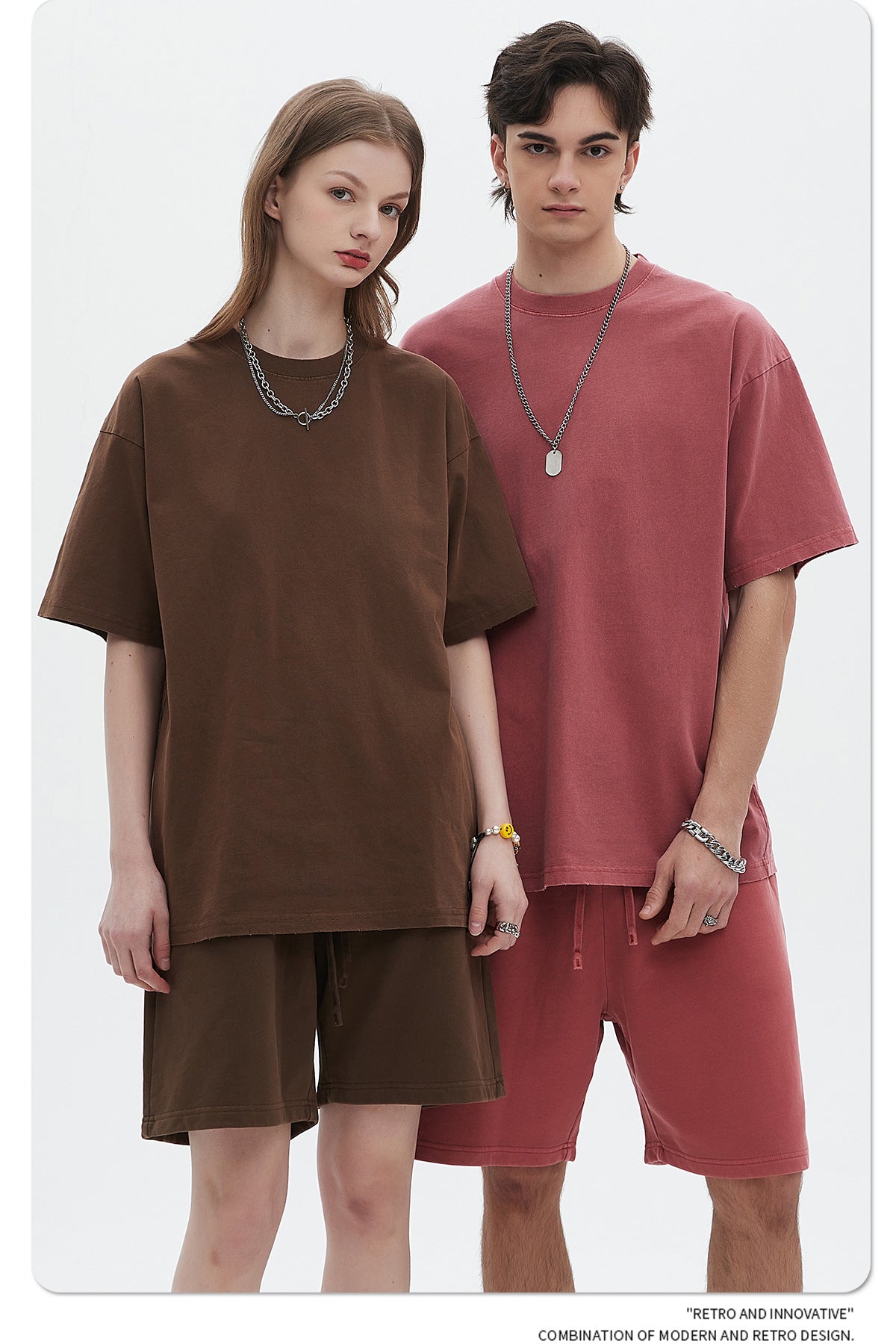 Washed Dyed Oversize Damage Short-sleeve T-shirt & Short Sweatpants Setup