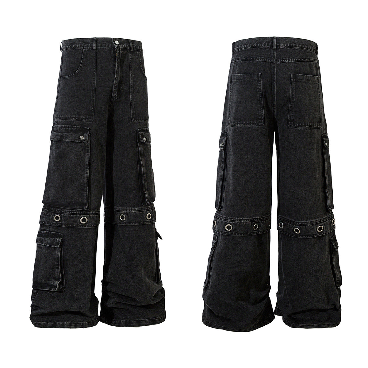 Washed Eyelet Cargo Denim Jeans