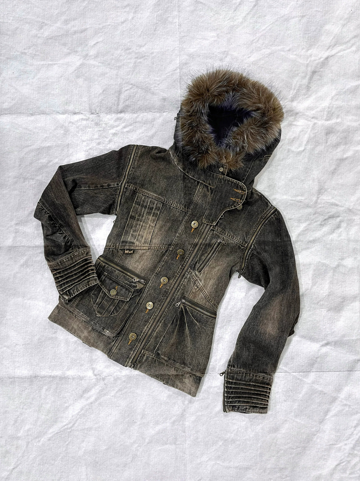 Padded Detachable Washed Denim Jacket