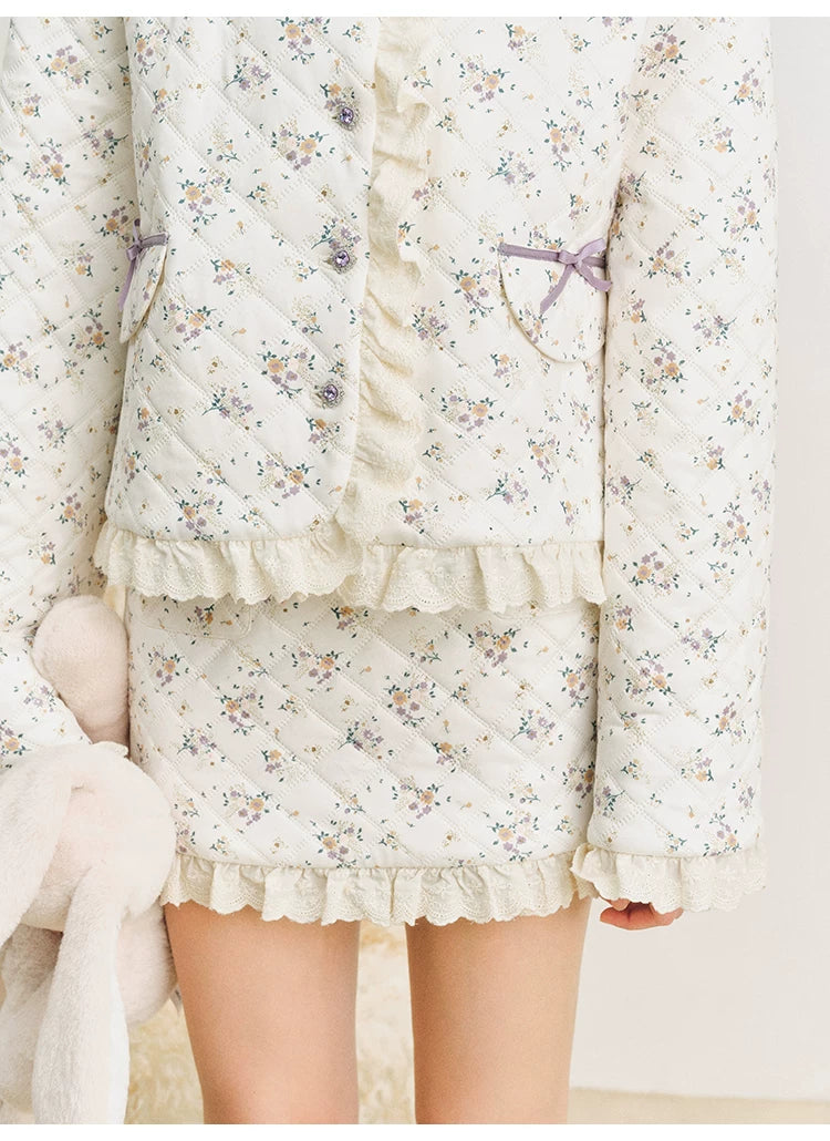Lace Quilted Cotton Jacket & Short Skirt Setup