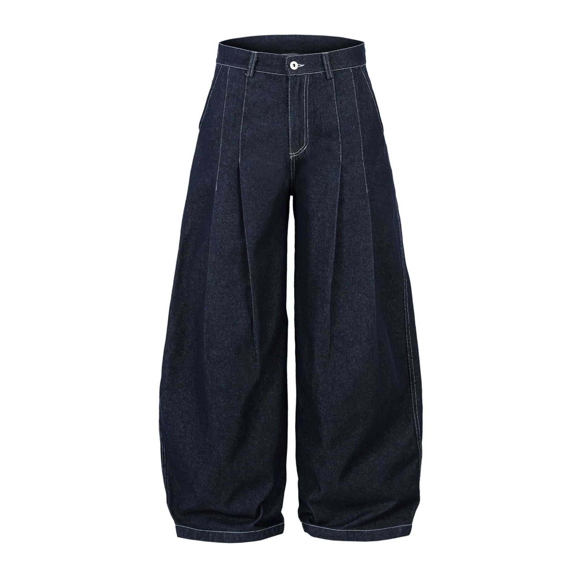 Raw Pleats Wide Leg Denim Jeans