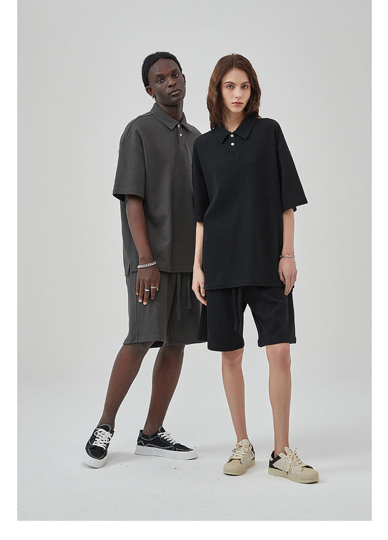 Oversize Waffle Polo Shirt & Waffle Shorts Setup
