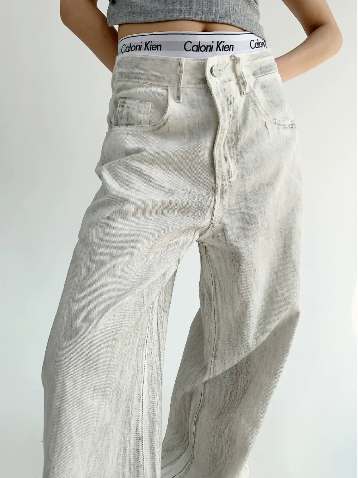 Wide-Leg Straight White Denim Jeans