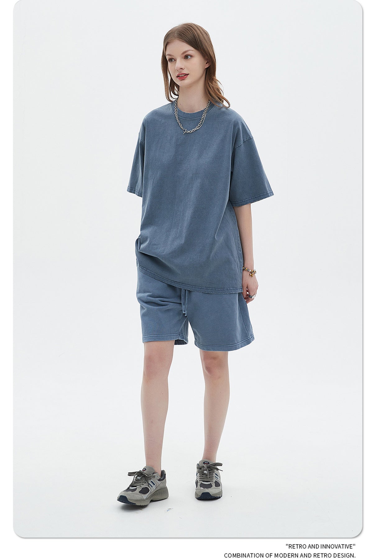Washed Dyed Oversize Damage Short-sleeve T-shirt & Short Sweatpants Setup