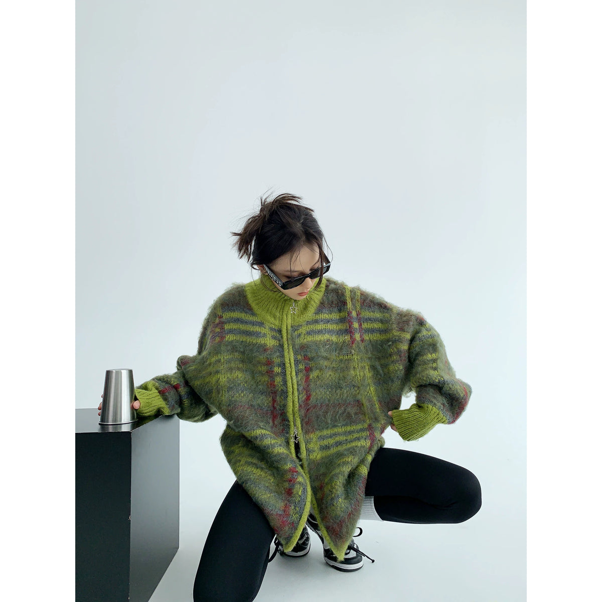Oversized Double Zipper Knit Cardigan
