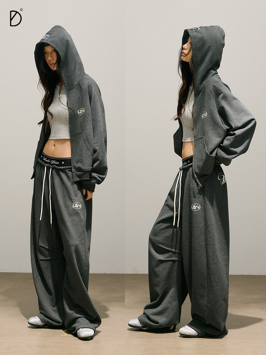 Logo Print Cropped Hoodie & Logo Print Wide Leg Sweatpants Setup