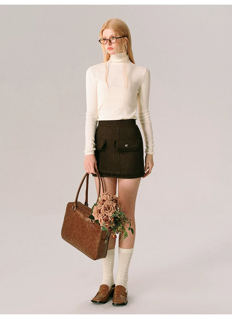 Bow Design Wool Blend Jacket & Short Skirt Setup