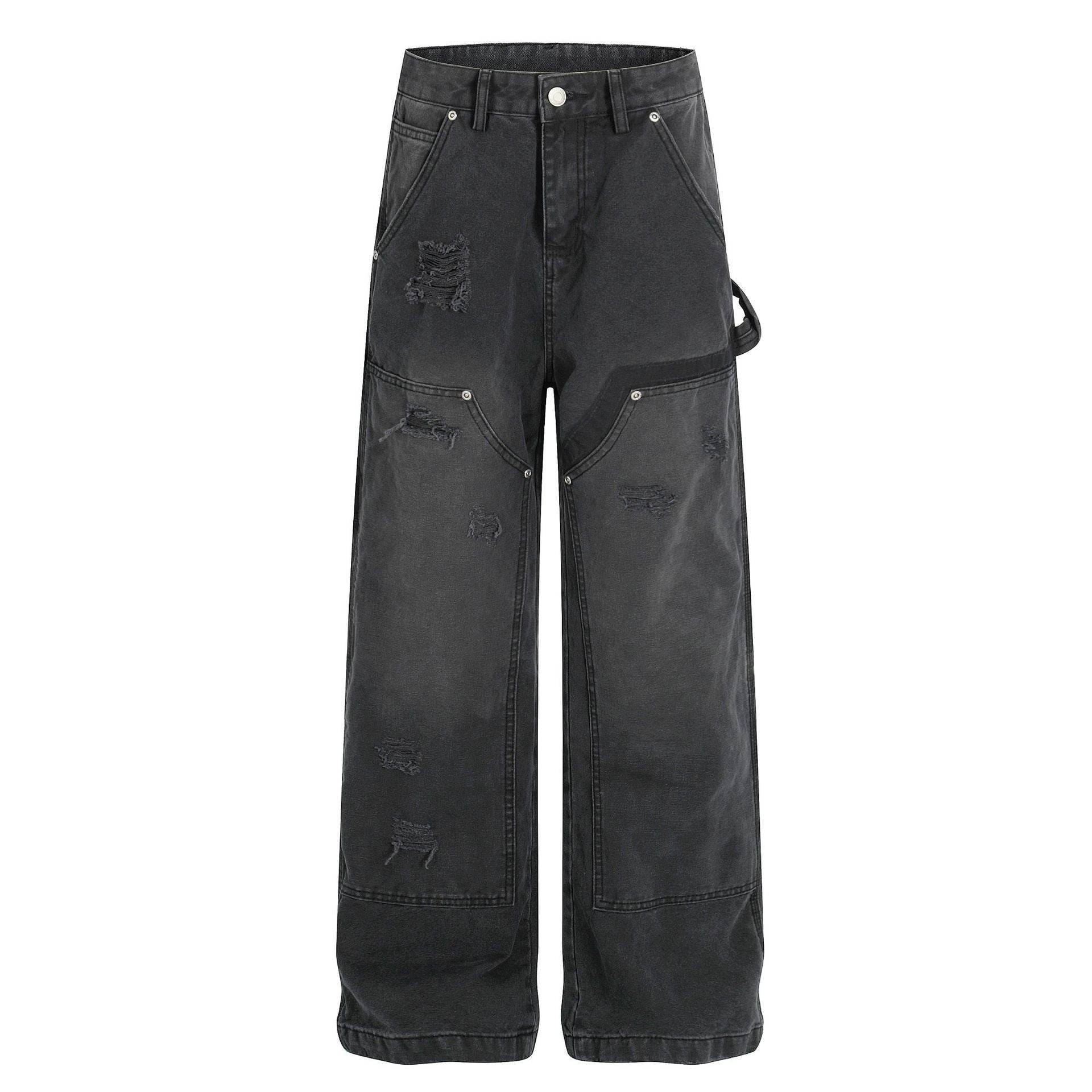 Washed Damage Wide Leg Denim Jeans