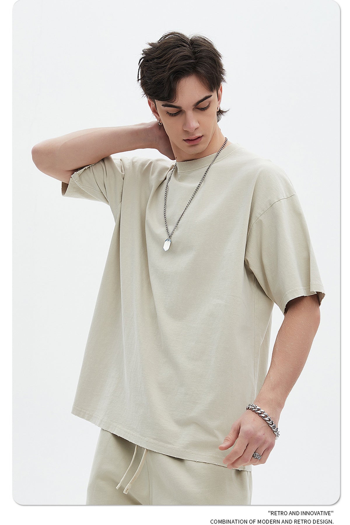 Washed Dyed Oversize Damage Short-sleeve T-shirt & Short Sweatpants Setup