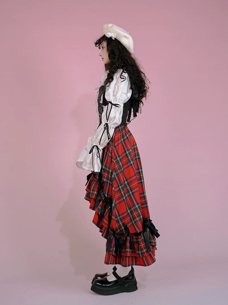 Irregular Bow Elastic Waist Long Skirt