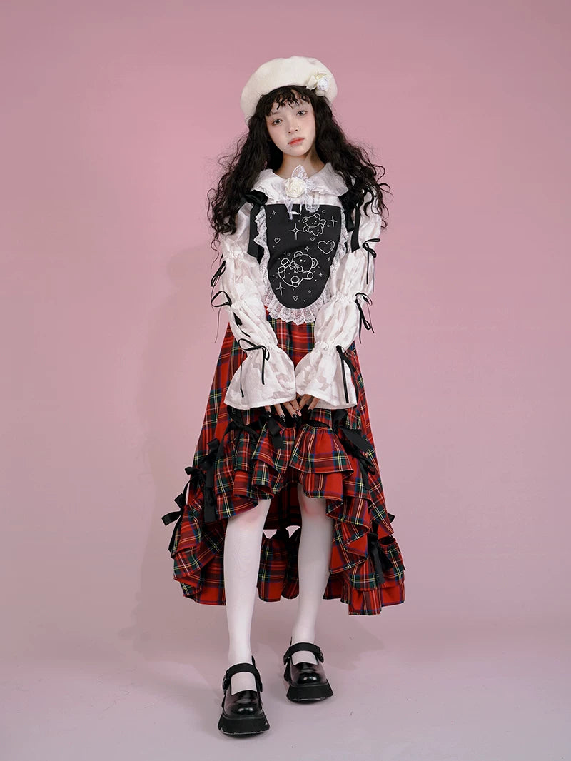 Irregular Bow Elastic Waist Long Skirt