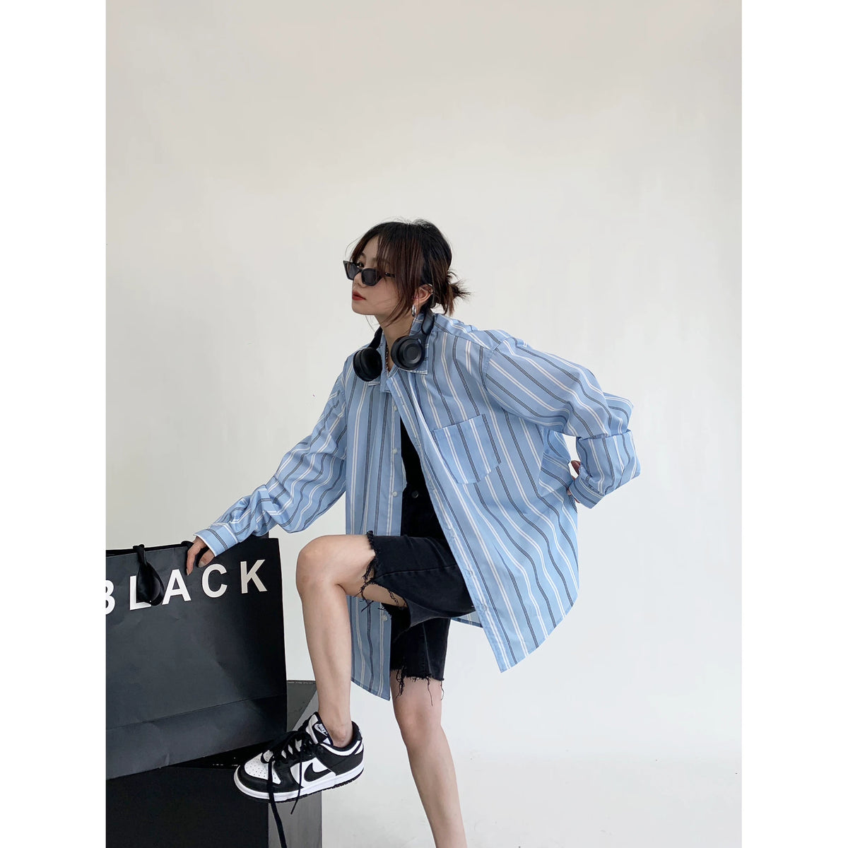 Unisex Oversize Stripe Long-Sleeve Shirt