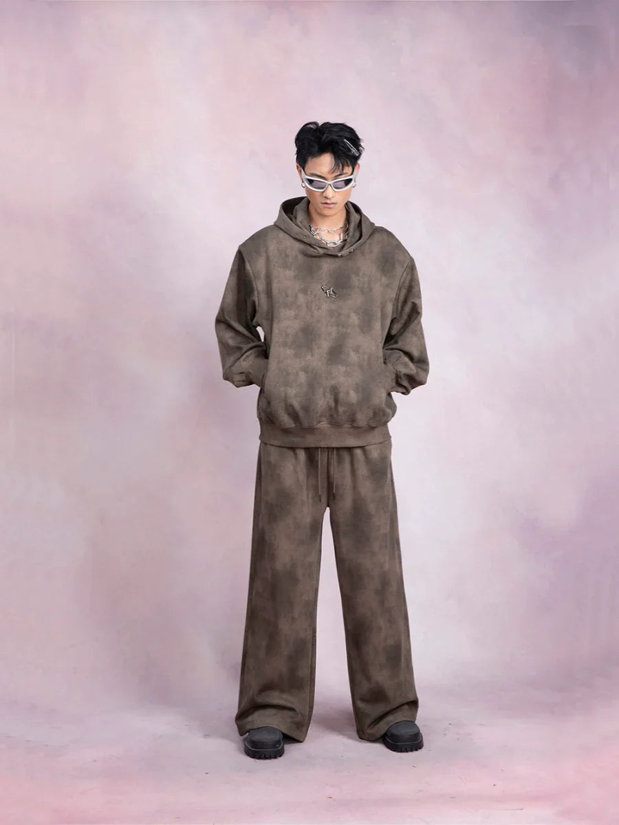 Tie-Dye Pullover Hoodie & Wide-Leg Straight Sweatpants Setup