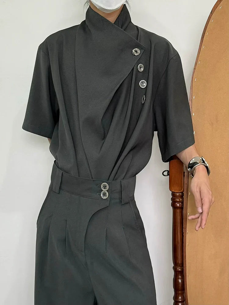 Asymmetry Button Design Short Sleeve Shirt