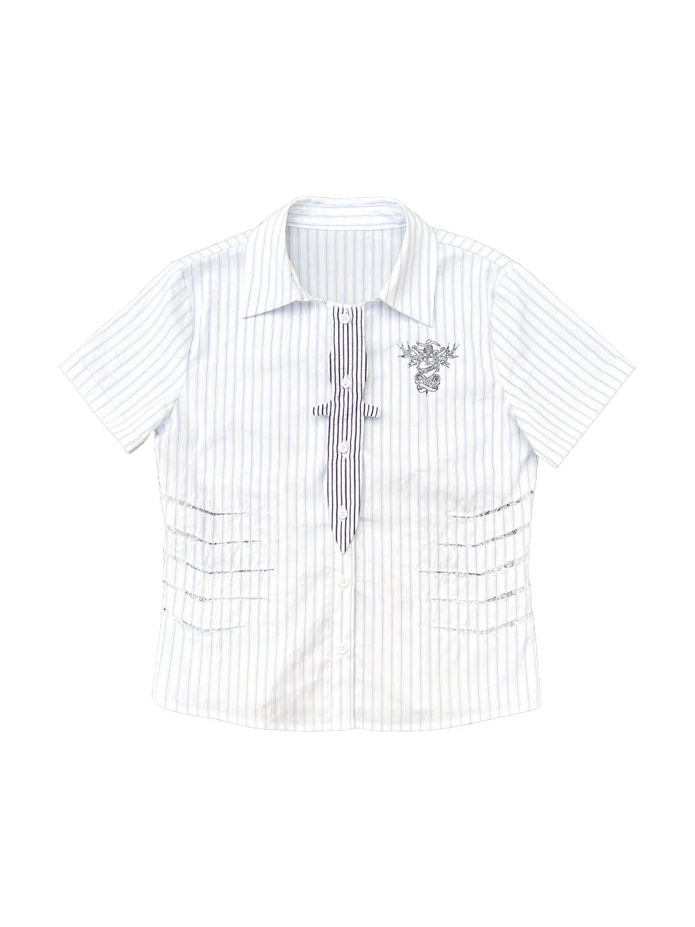 Lace Dagger Patchwork Print Short Sleeve Shirt
