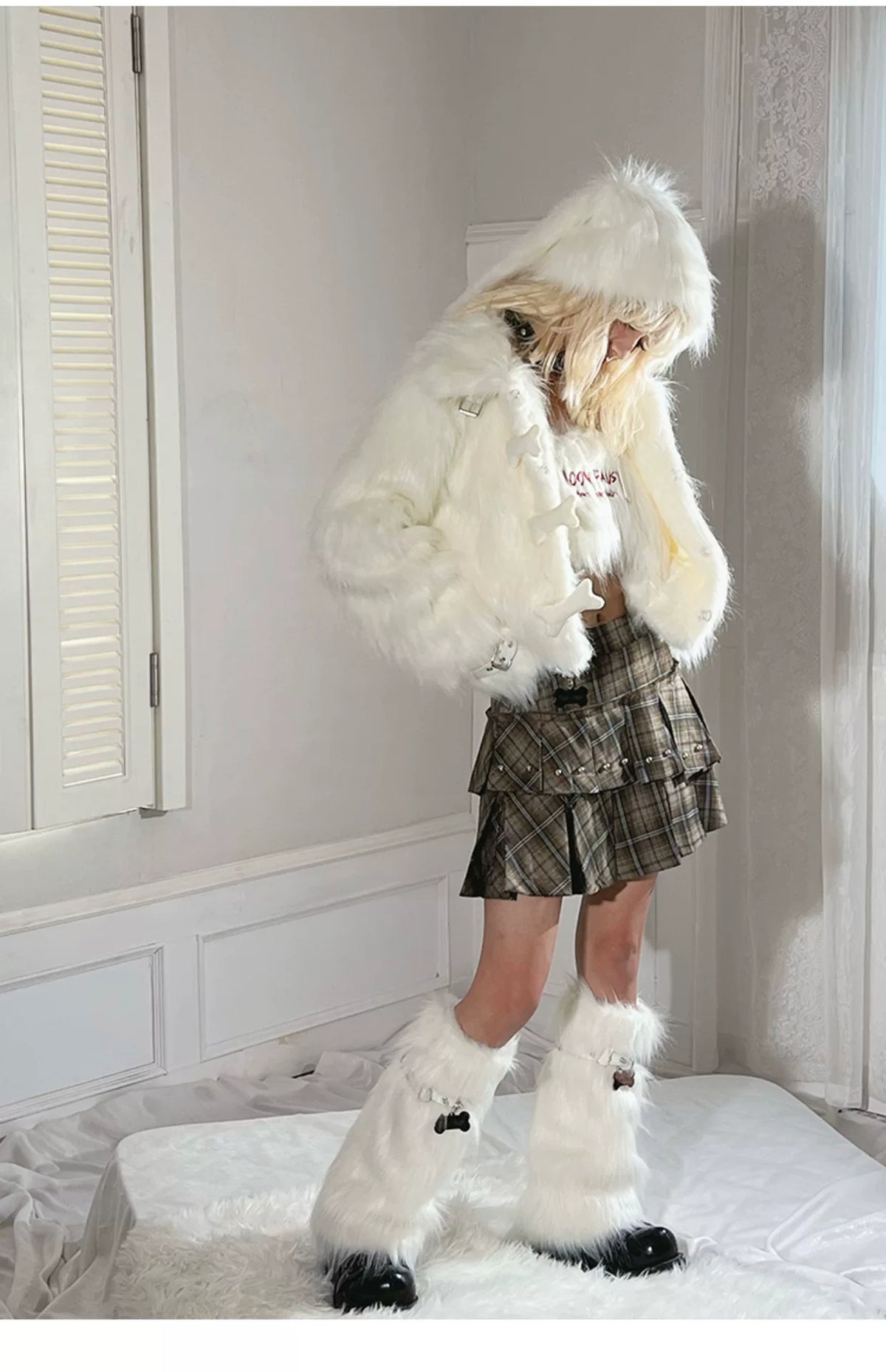 Dog Bone Pattern Fake Fur Jacket