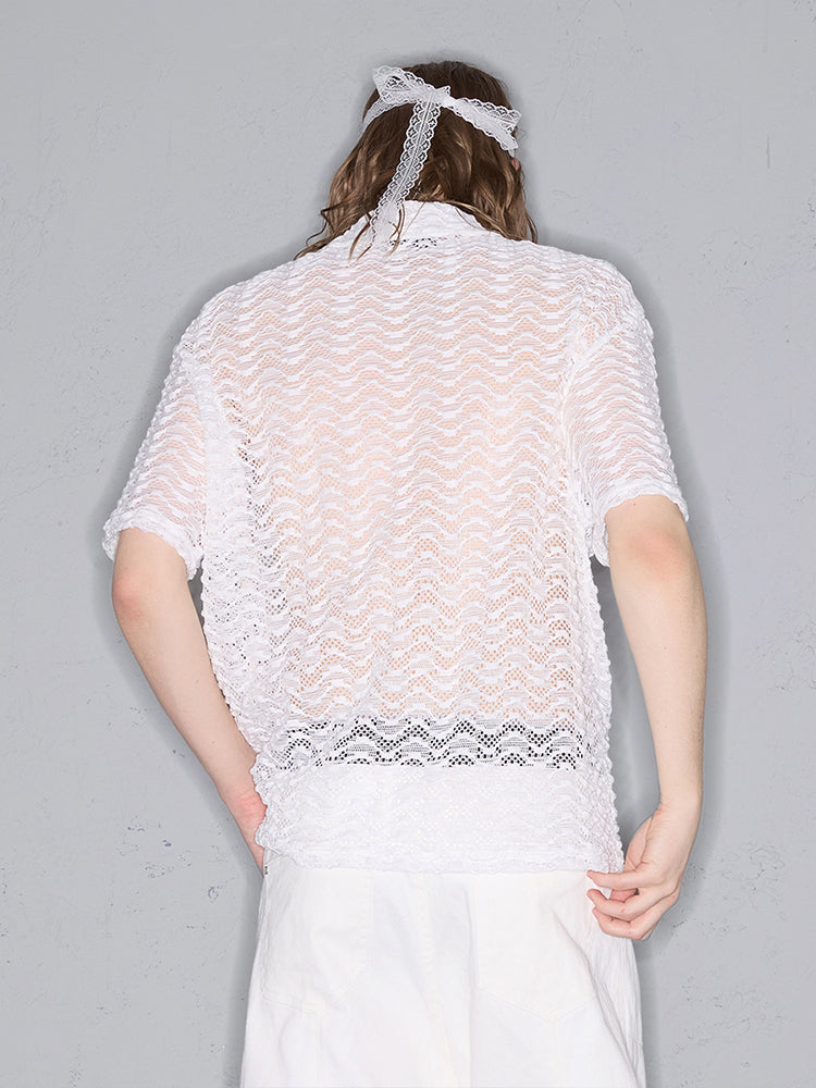 Wave Pattern Lightweight Oversize Short Sleeve Shirt