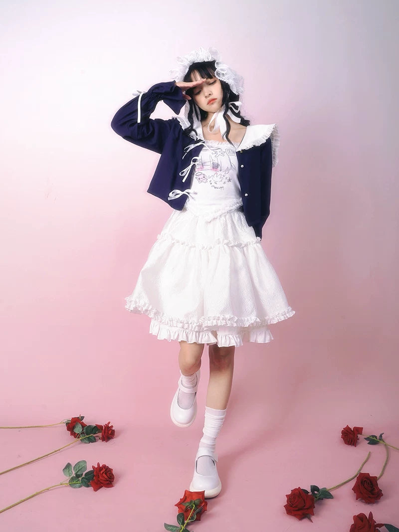 Bow Lace-Up Jacquard Lightweight Jacket