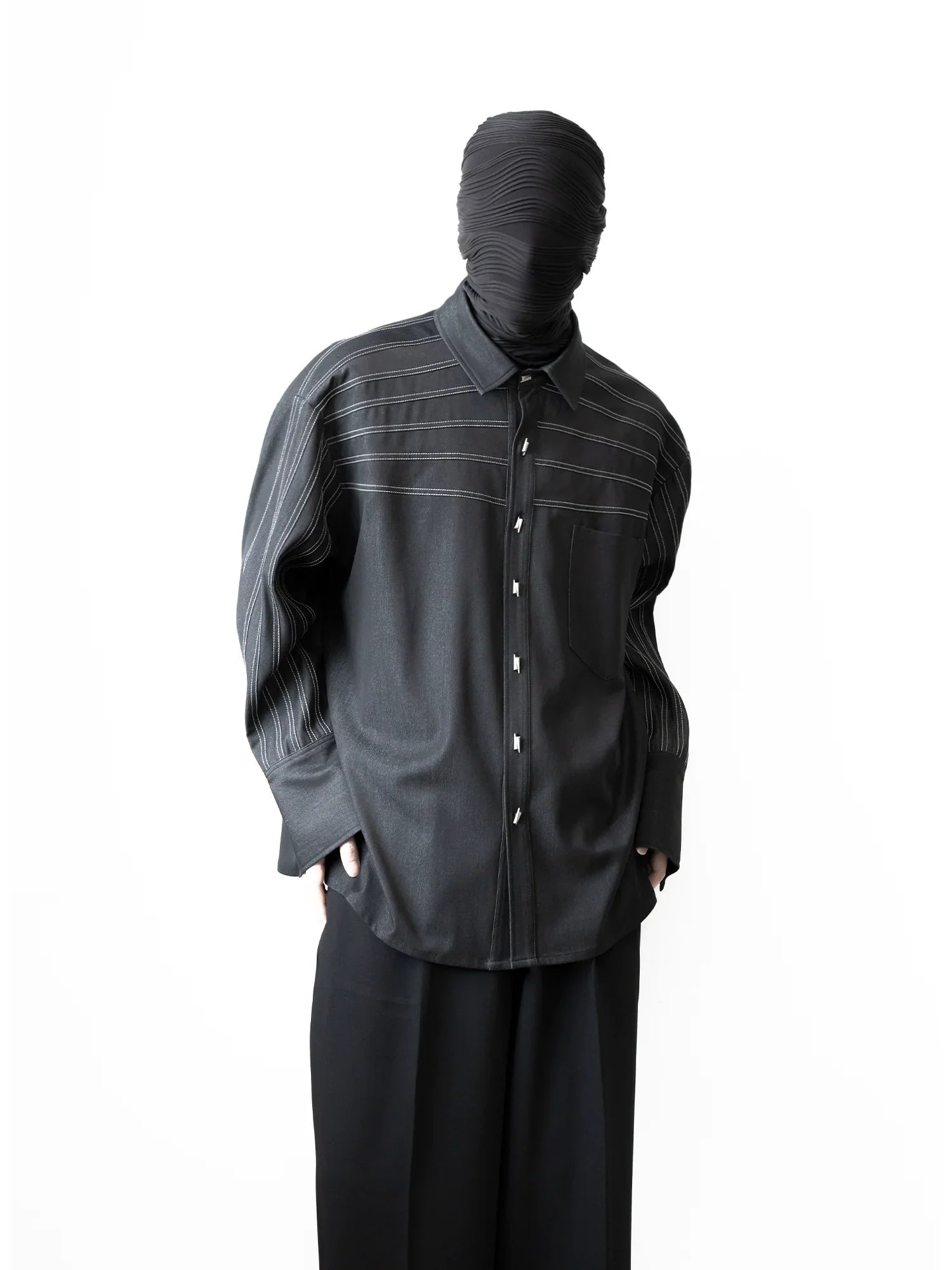 Contrast Stitching Oversize Long Sleeve Shirt