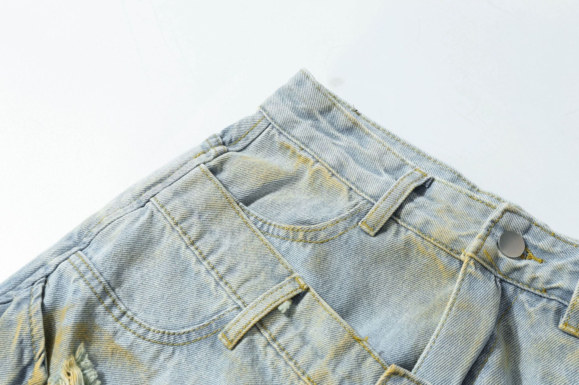 Washed Damage Denim Jort