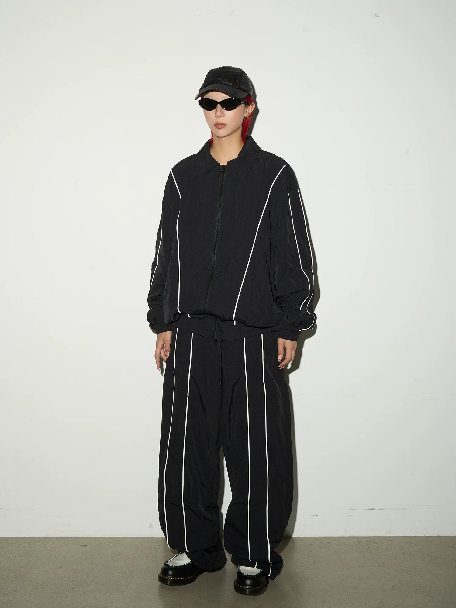 Line Detail Lightweight Quick-Dry Oversize Jacket & Wide Leg Pants Setup