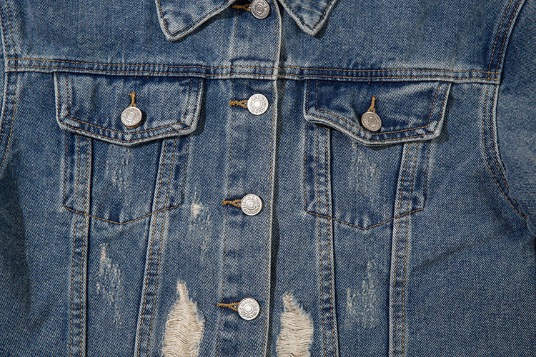 Ripped Cropped Denim Jacket