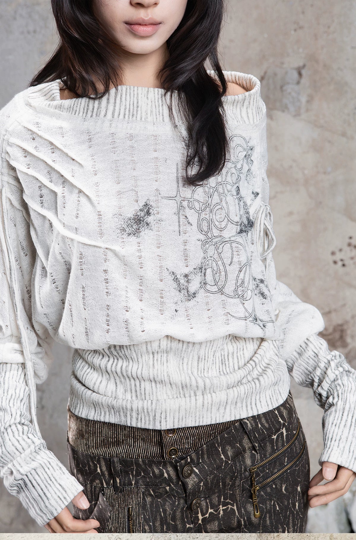 Floral Off-Shoulder Knit Sweater