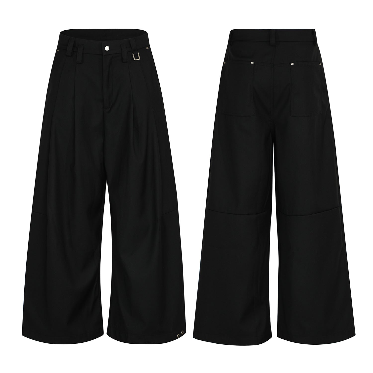 Metal Buckle Pleats Wide Leg Pants