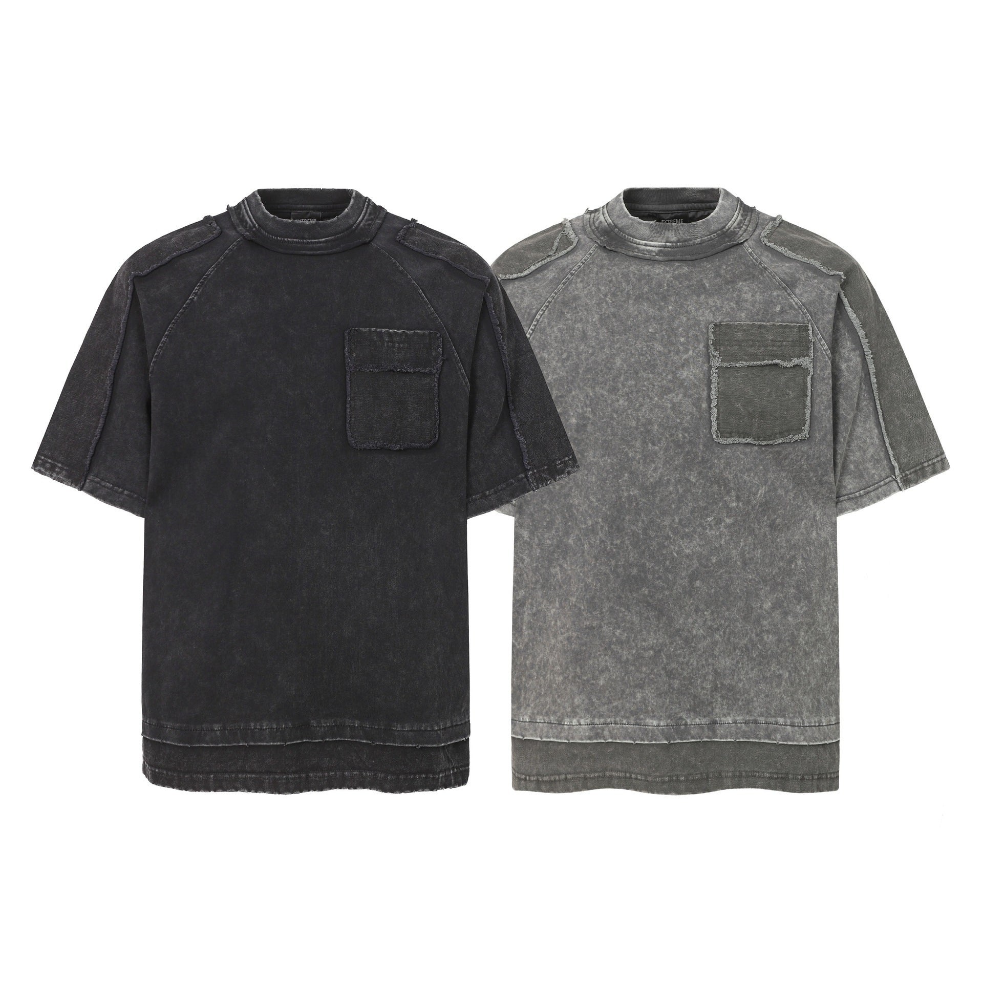 Washed Mock Neck Pocket Short Sleeve T-Shirt