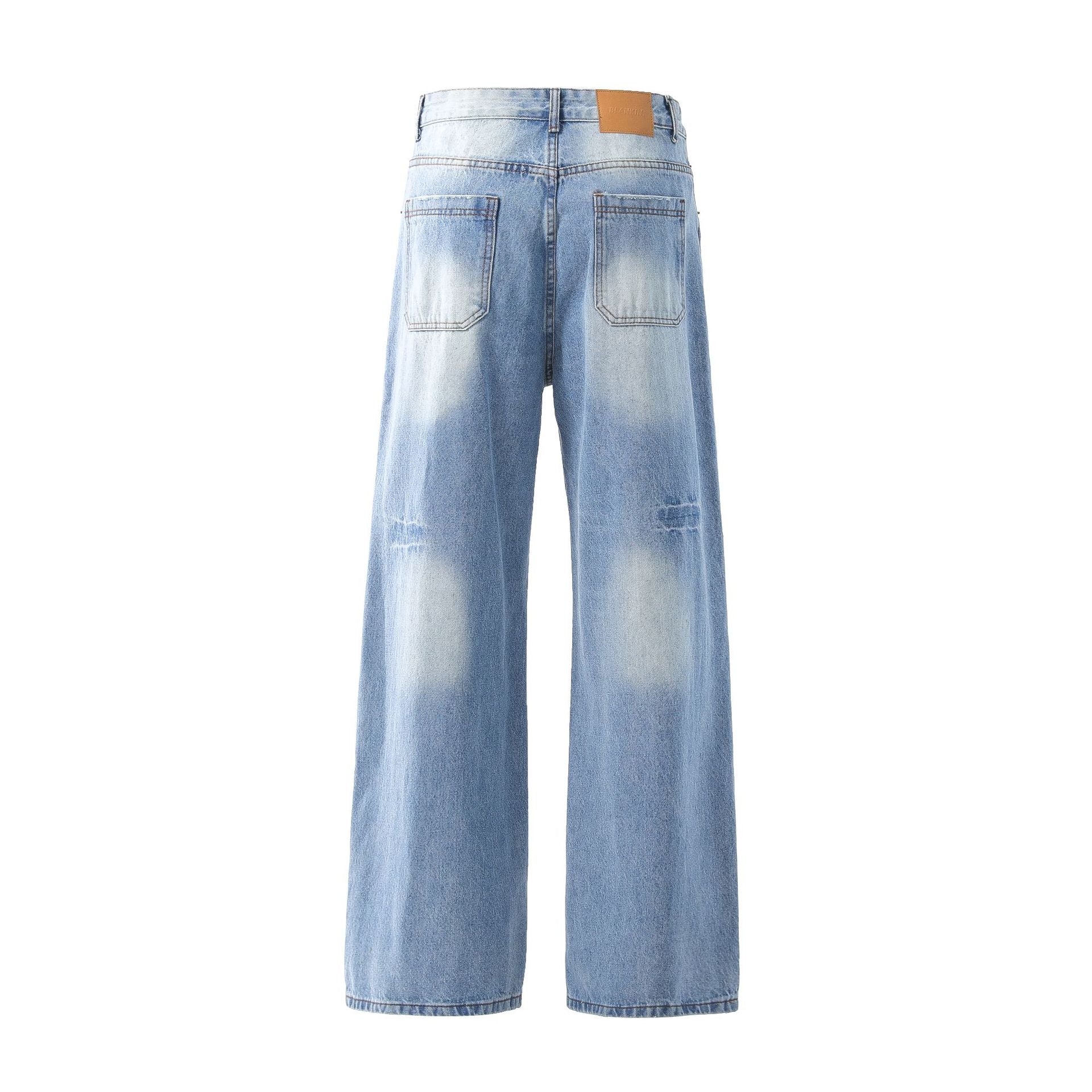 Washed Damage Wide Leg Flare Denim Jeans