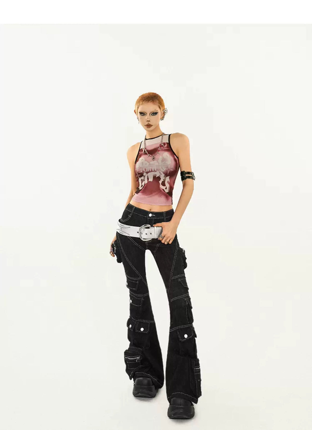 Utility Multi-Pocket Flare Cargo Denim Jeans