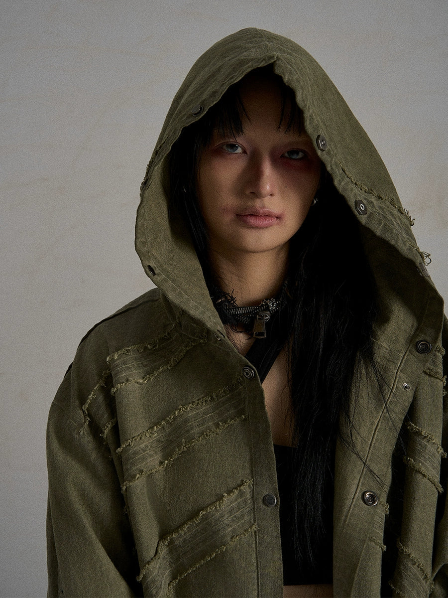 Gewassen denim oversized hoodie met capuchon