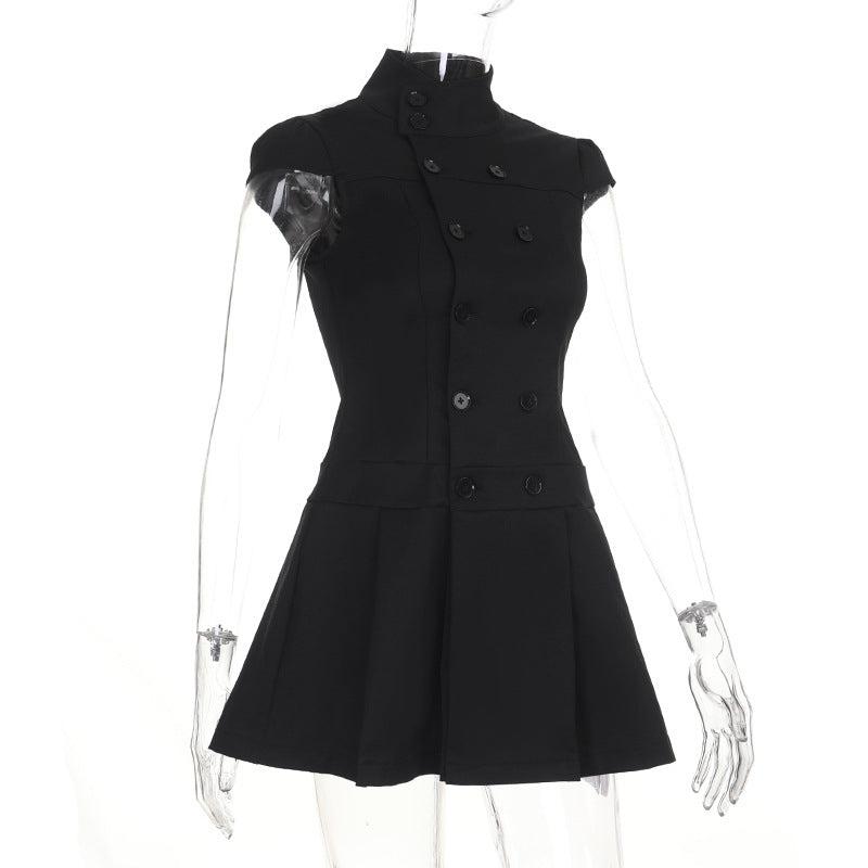 Halloween Gothic Double-Breasted Pleated Mini Dress