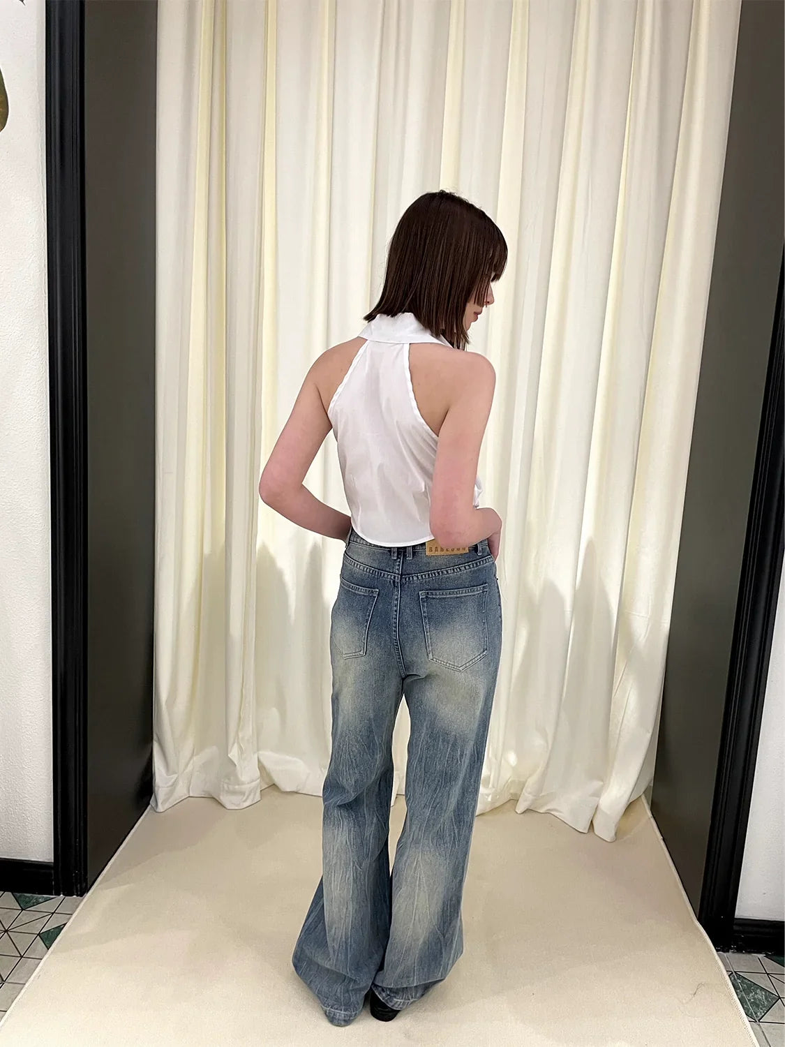 Washed Micro Flare Denim Jeans
