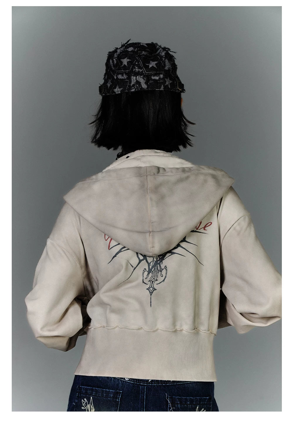 Washed Damage Oversize Zipper Hoodie