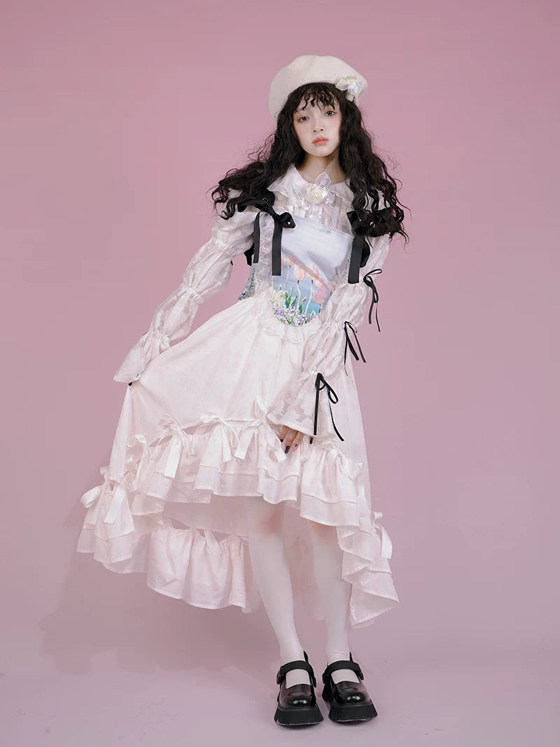 Irregular Bow Elastic Waist Long Skirt
