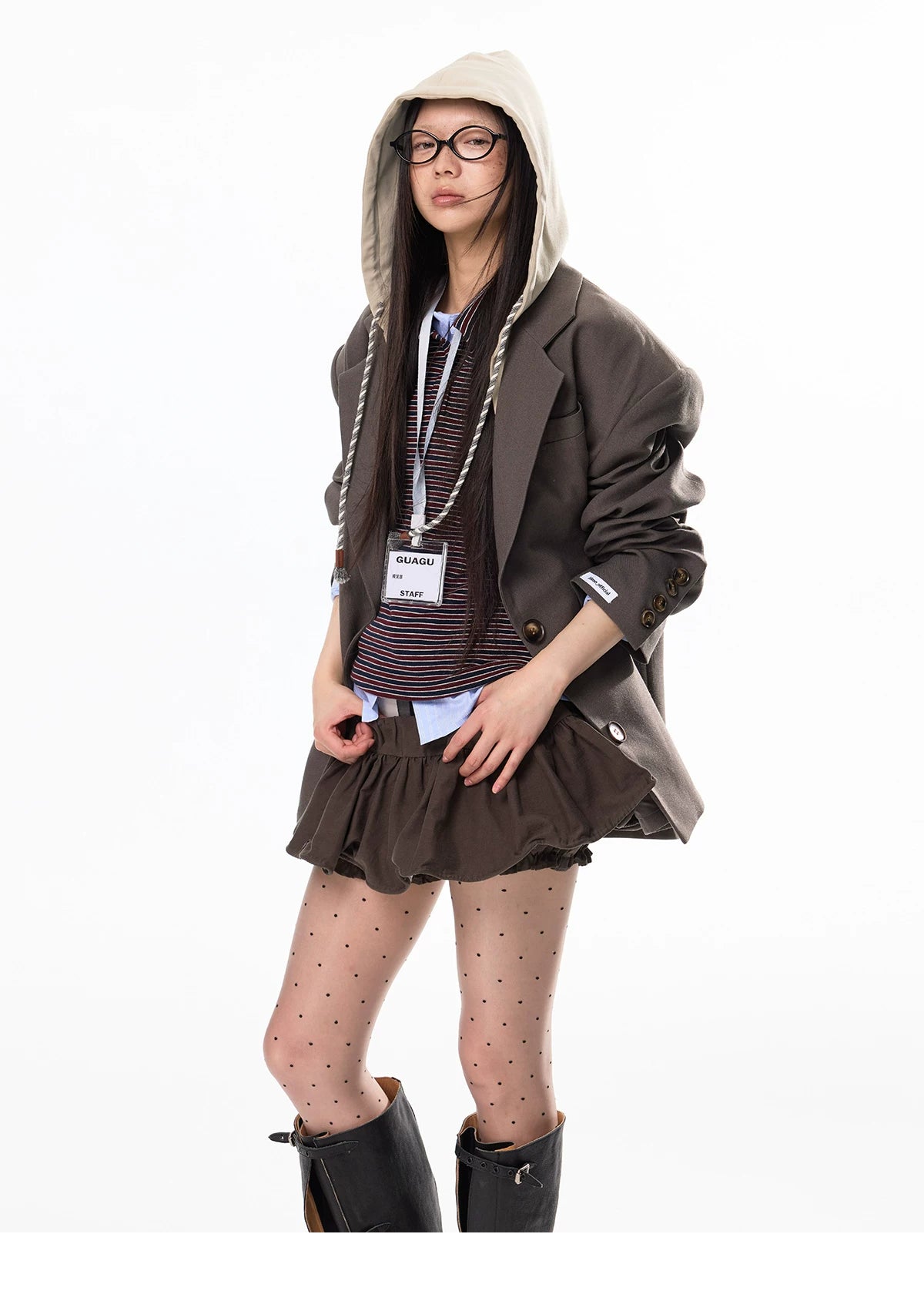 Oversize Detachable-Hood Tailored Jacket