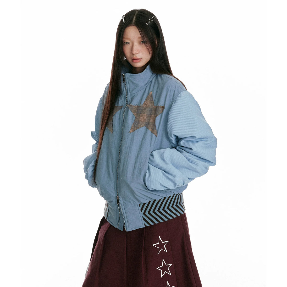 Stand Neck Double Zipper Oversize Jacket